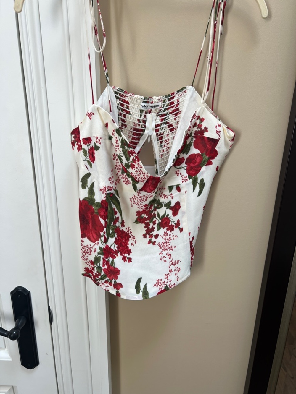 Reformation White Red Floral Cowl Neck Camisole
